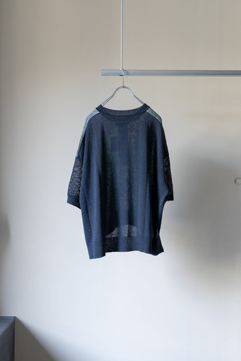 【Licht Bestreben】"プリントメッシュスリーブサマーニットTシャツ"